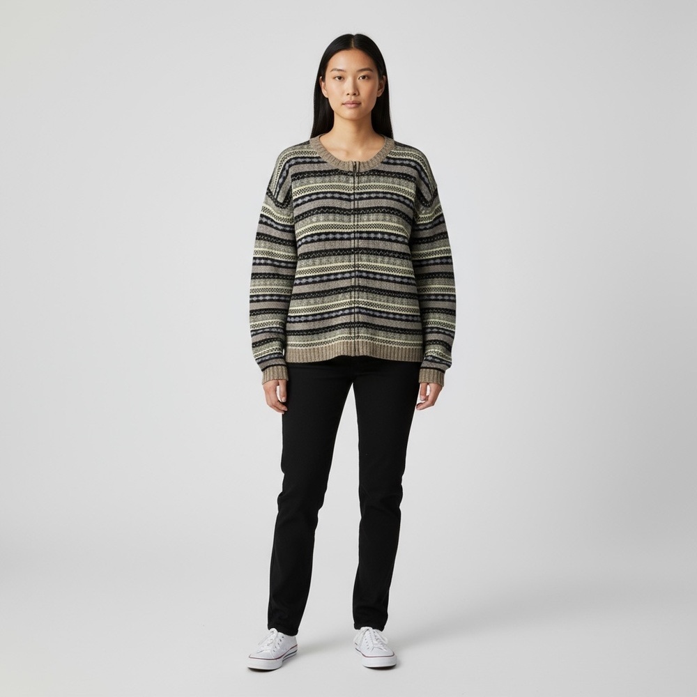 Newton Trading Co. Full Zip Casual Shetland Wool Sweater Size XL